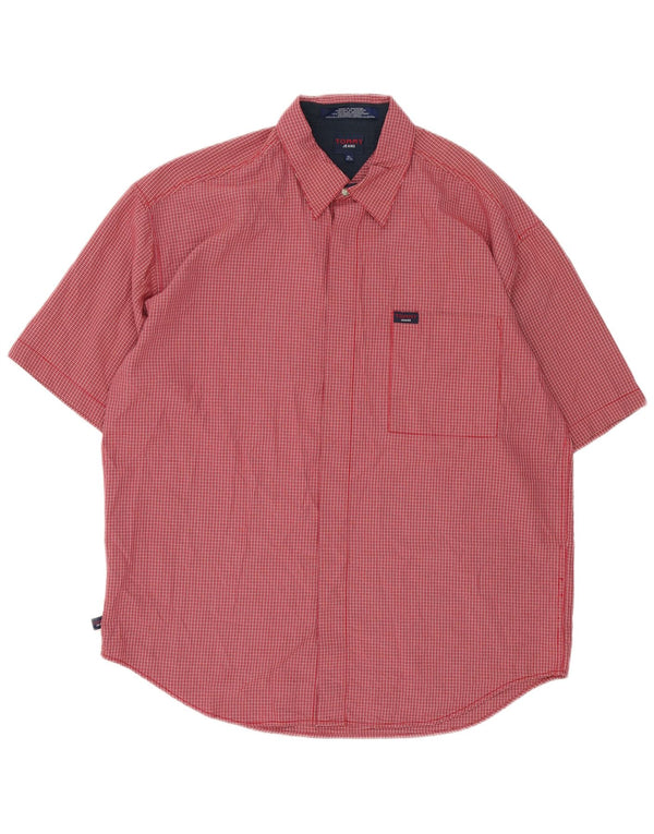 Tommy Hilfiger Camisa de manga corta para hombre XL Poliéster a cuadros rojo