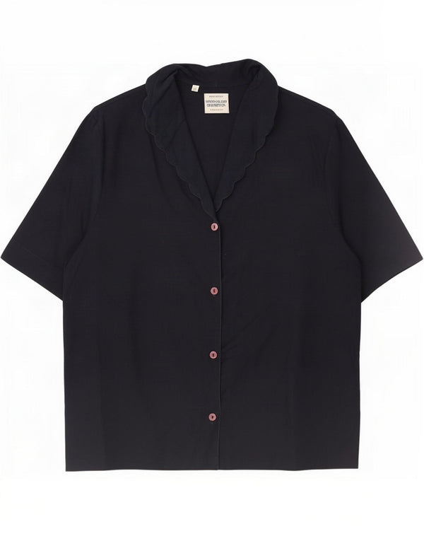 Camisa Benetton Mujer Manga Corta IT 46 Large Azul Marino Algodón