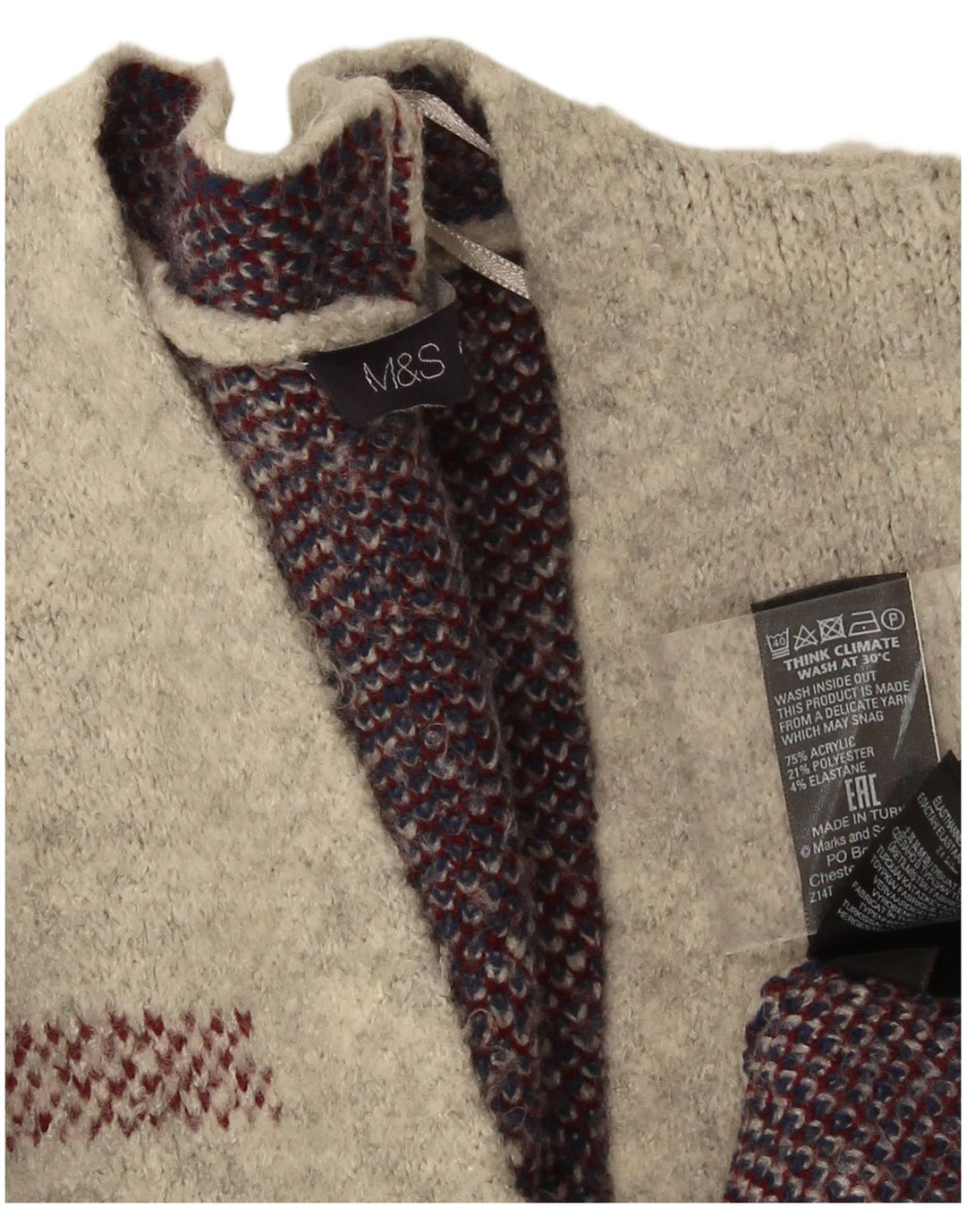 Marks & Spencer Suéter tipo cárdigan largo para mujer UK 46 Large Grey Check