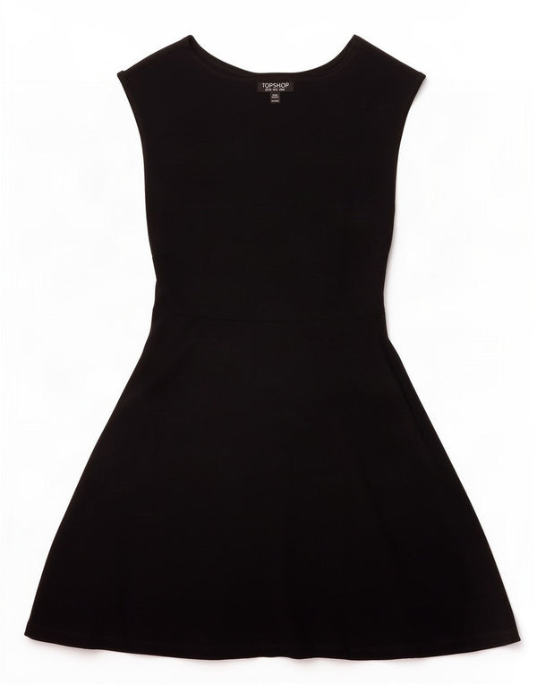 Topshop Womens Sleeveless A-Line Dress UK 12 Medium Black Cotton
