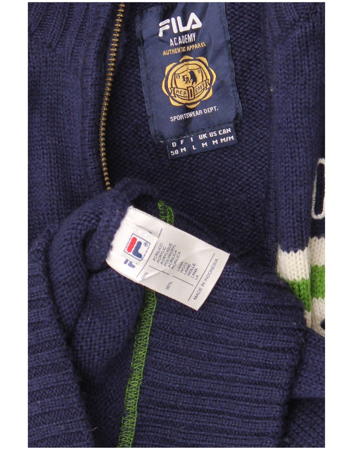 Fila Hombre Cárdigan Suéter Medio Azul Marino Colorblock Acrílico