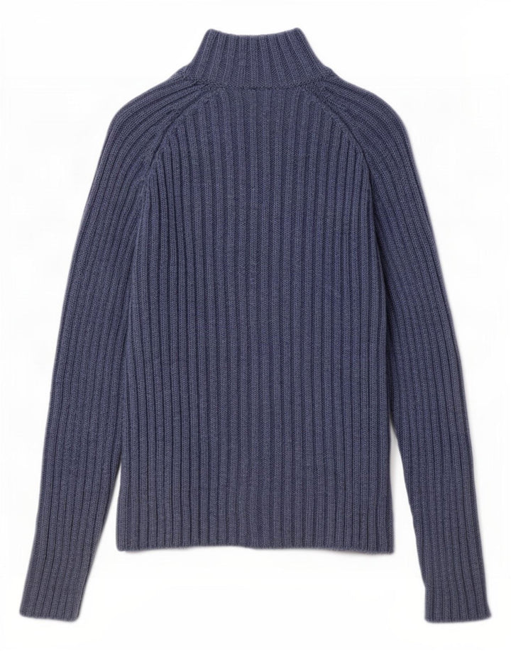 Lacoste Suéter tipo cárdigan de ajuste regular para mujer Talla 38 Lana azul medio