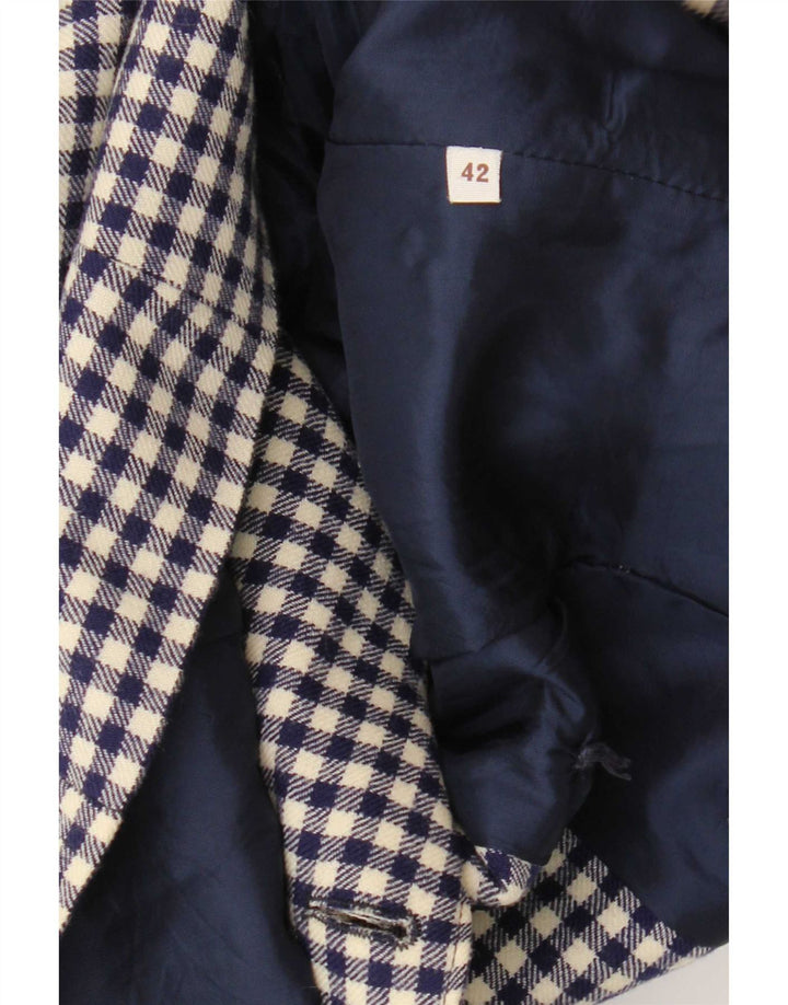 Vintage mujer doble pecho Blazer chaqueta IT 42 medio azul marino Gingham