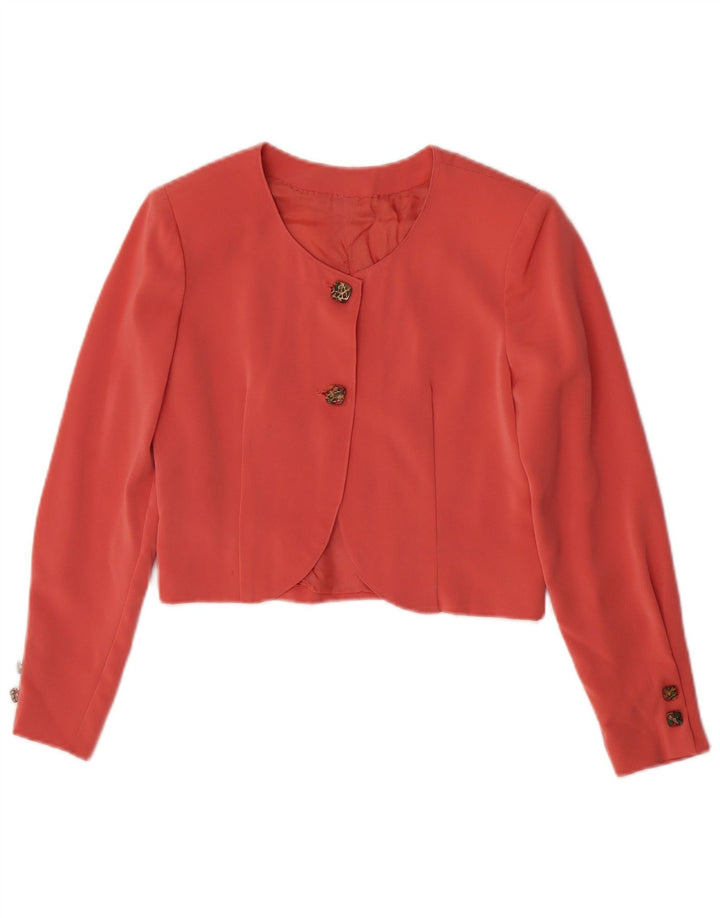 Vintage mujer crop bolero chaqueta Reino Unido 8 pequeño rosa