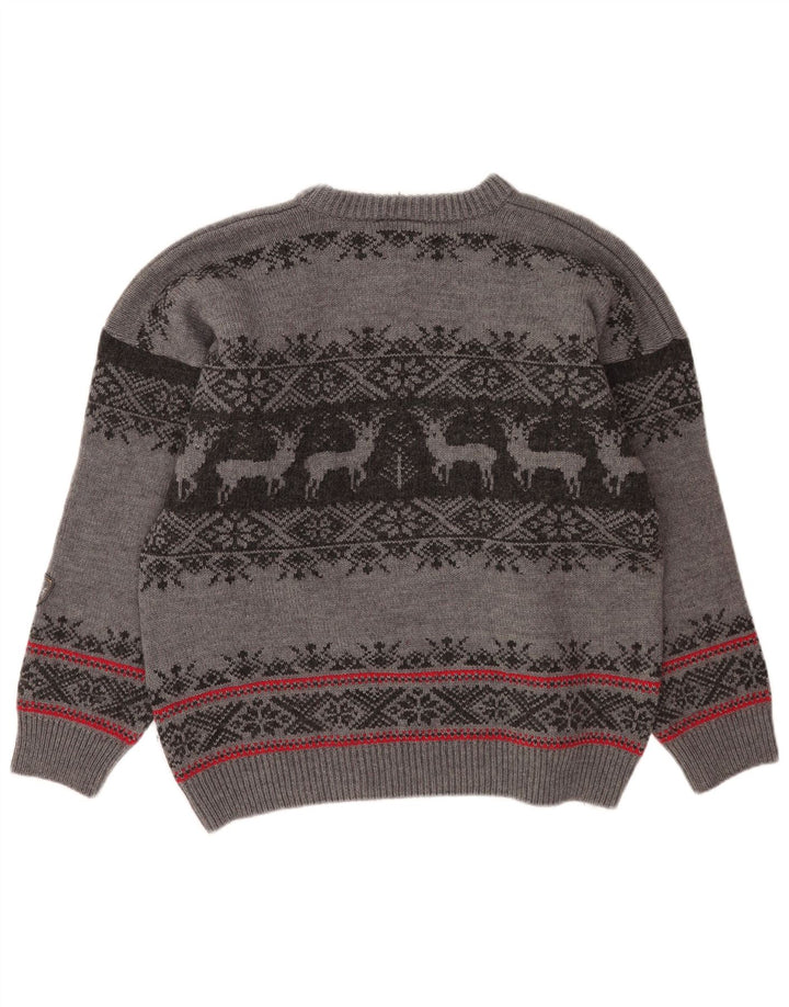 Hot Stuff Jersey de cuello redondo para hombre, talla grande, lana gris Fair Isle
