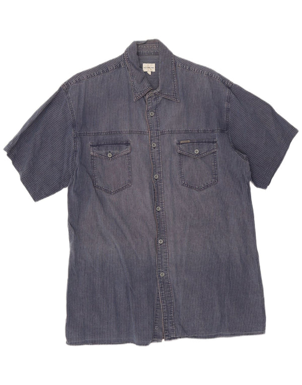 Camisa Calvin Klein Jeans Hombre Manga Corta XL Azul Marino Rayas Pintadas