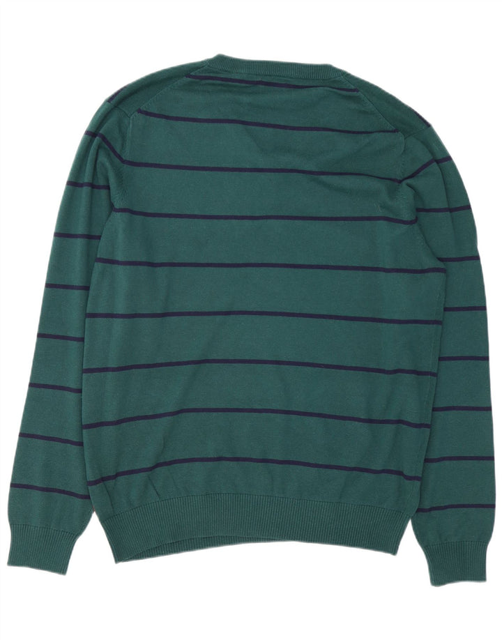 IZOD Jersey con Cuello en V para Hombre de algodón a Rayas Verde Grande