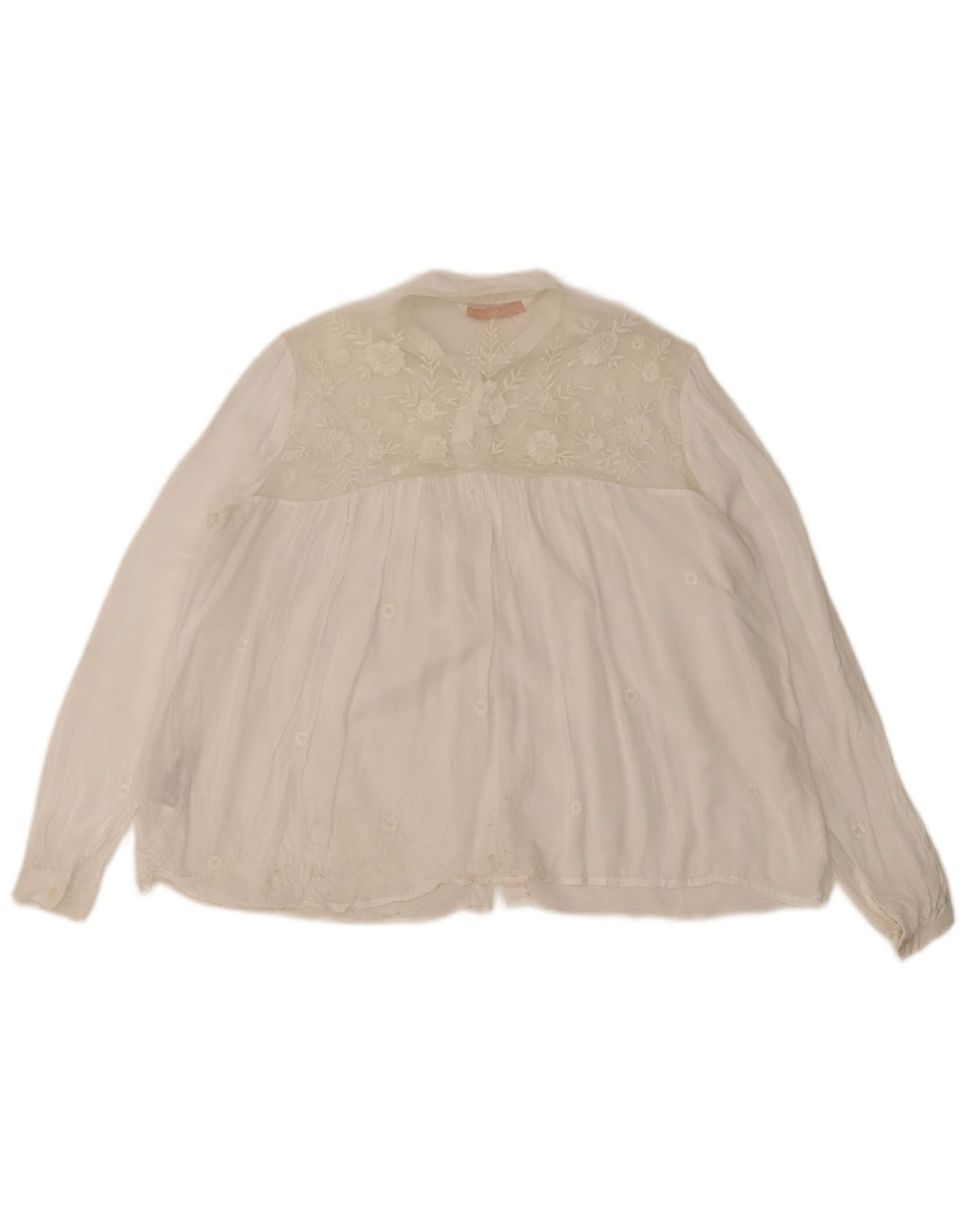 Zara Mujer Trafaluc Blusa Camisa UK 44 Mediano Blanco Floral Poliéster
