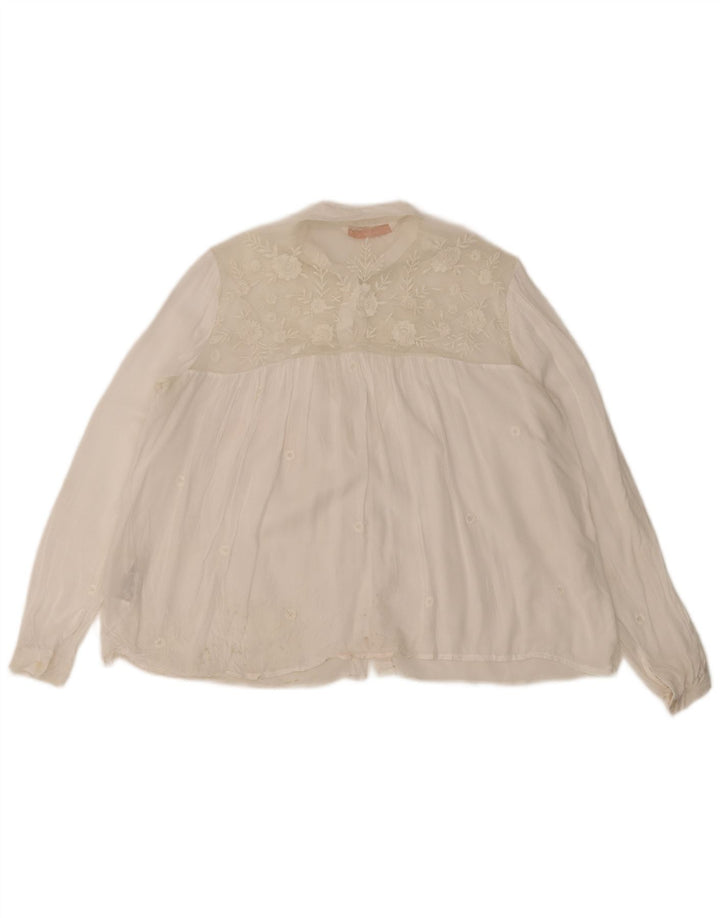 Zara Mujer Trafaluc Blusa Camisa UK 44 Mediano Blanco Floral Poliéster