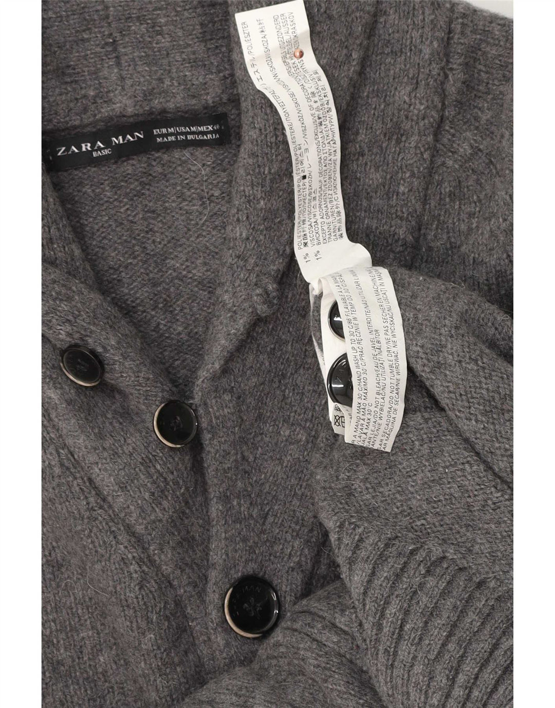 Zara Hombre Jersey Cárdigan Poliéster Gris Medio