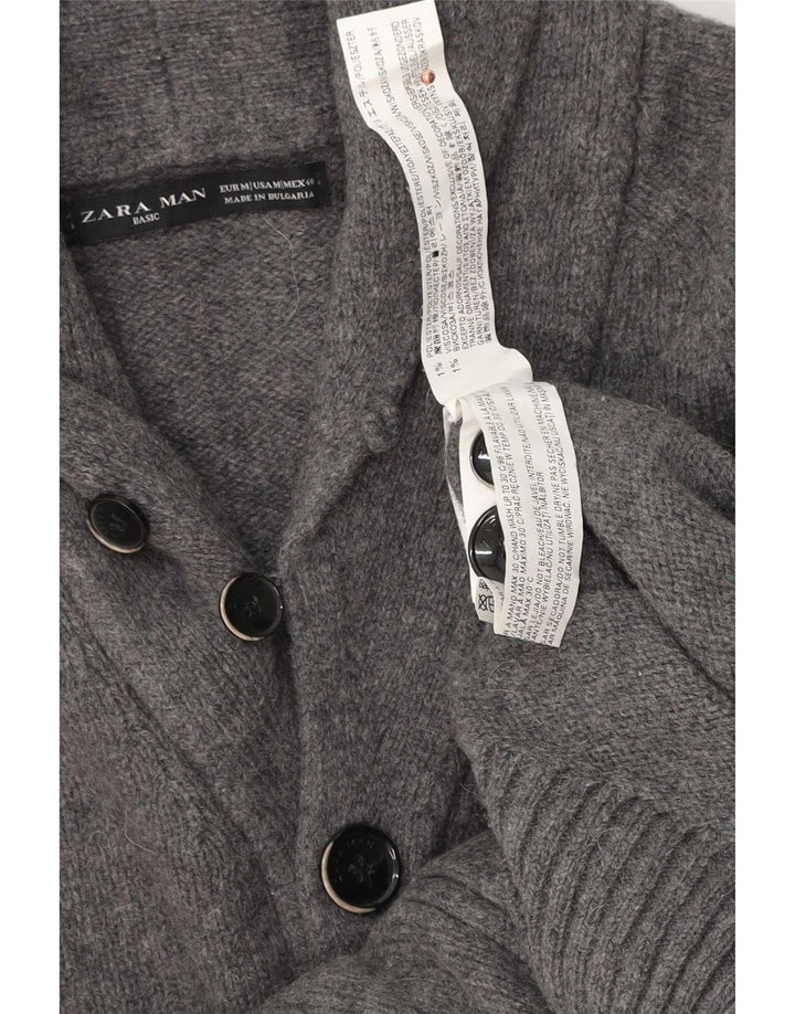 Zara Hombre Jersey Cárdigan Poliéster Gris Medio