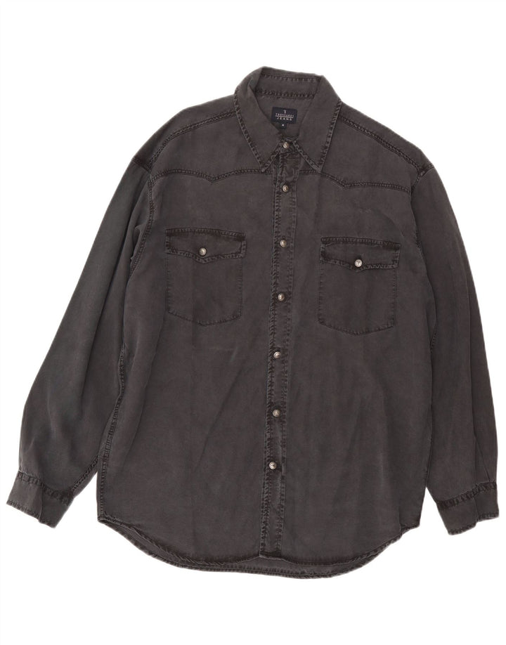 Camisa Hombre Trussardi Jeans Denim Tencel Gris Medio