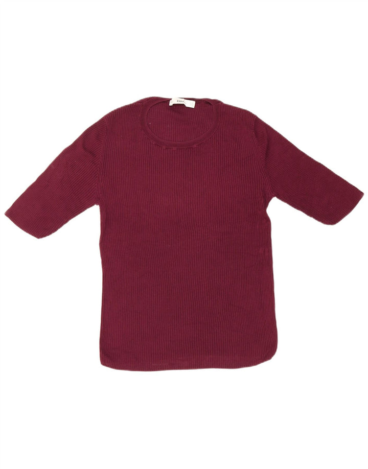 Zara Mujer Camiseta Top UK 12 Medium Borgoña