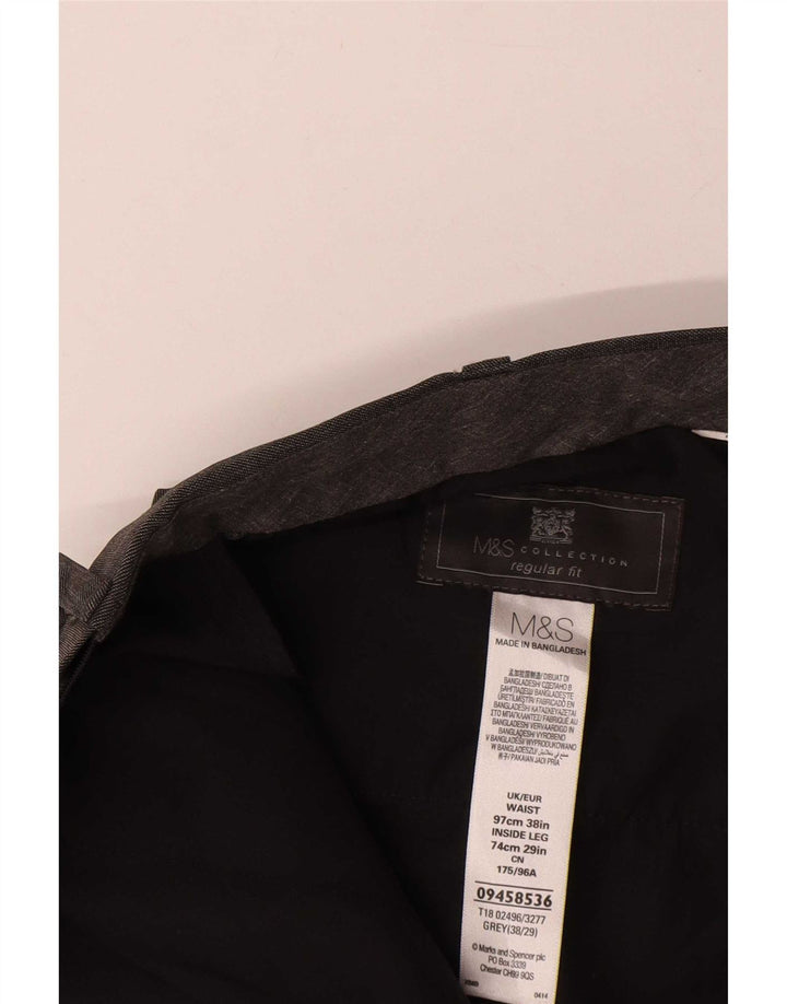 Marks & Spencer Pantalones de traje rectos de corte regular para hombre W38 L29 Gris