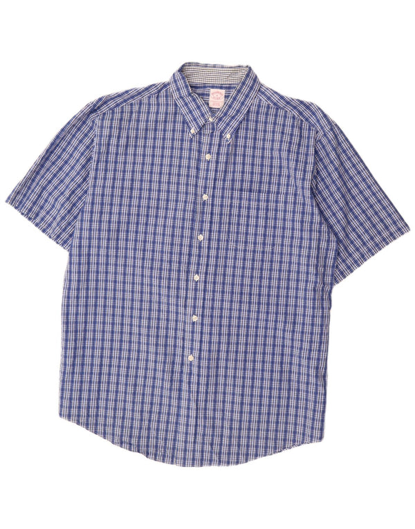 BROOKS BROTHERS Camisa de Manga Corta Regular Fit para Hombre XL Algodón a Cuadros Azul