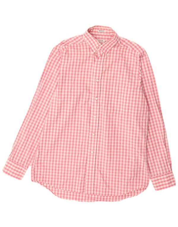 IZOD Camisa de corte regular para hombre, talla 15 1/2, algodón a cuadros rosa mediano