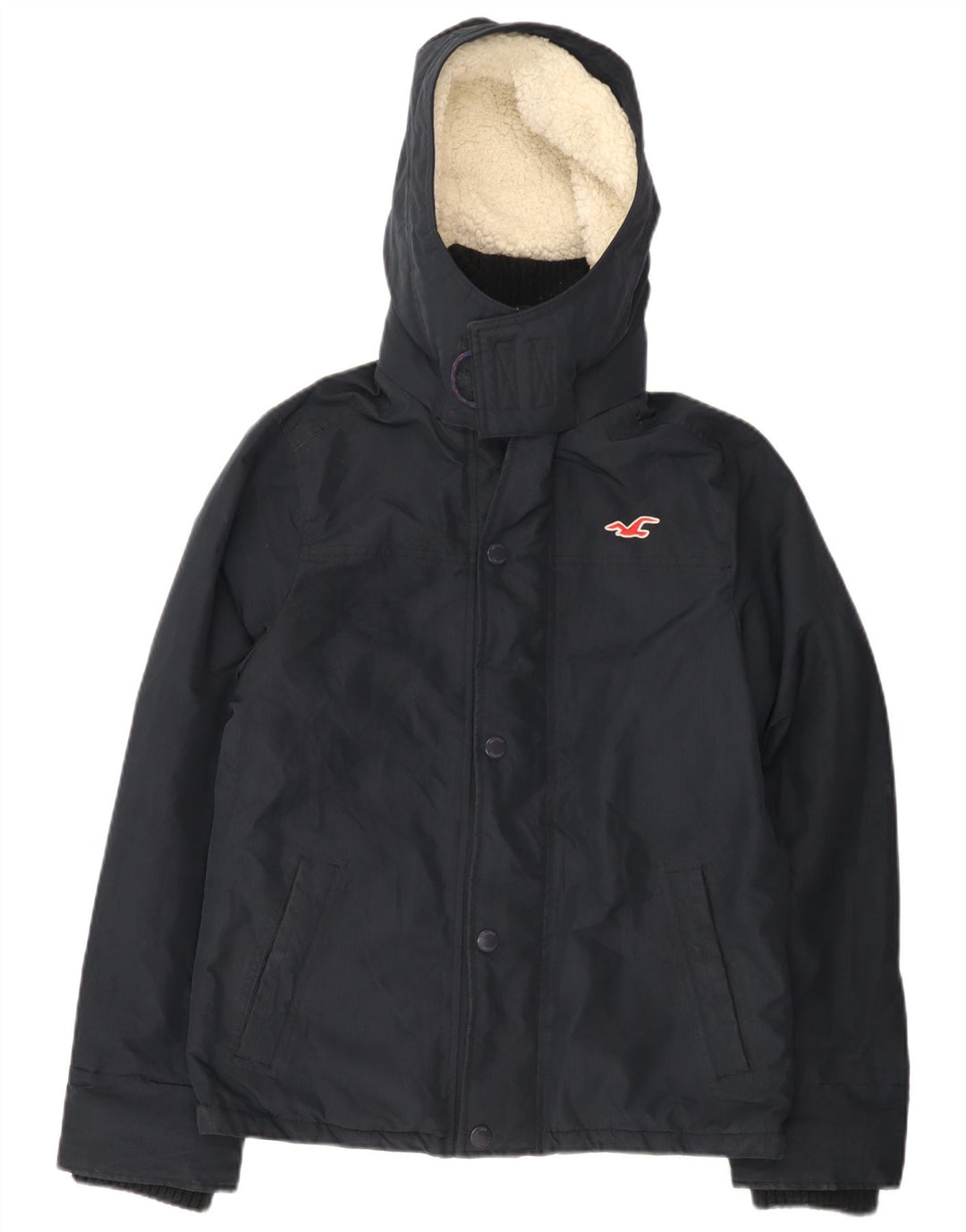 Chaqueta cortavientos con capucha Hollister para hombre Reino Unido 36 Small Poliéster azul marino