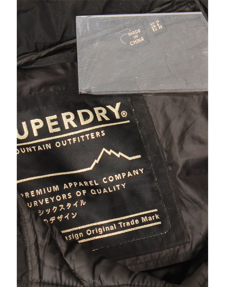 SUPERDRY Abrigo acolchado con capucha para mujer UK 40 Small Poliéster negro