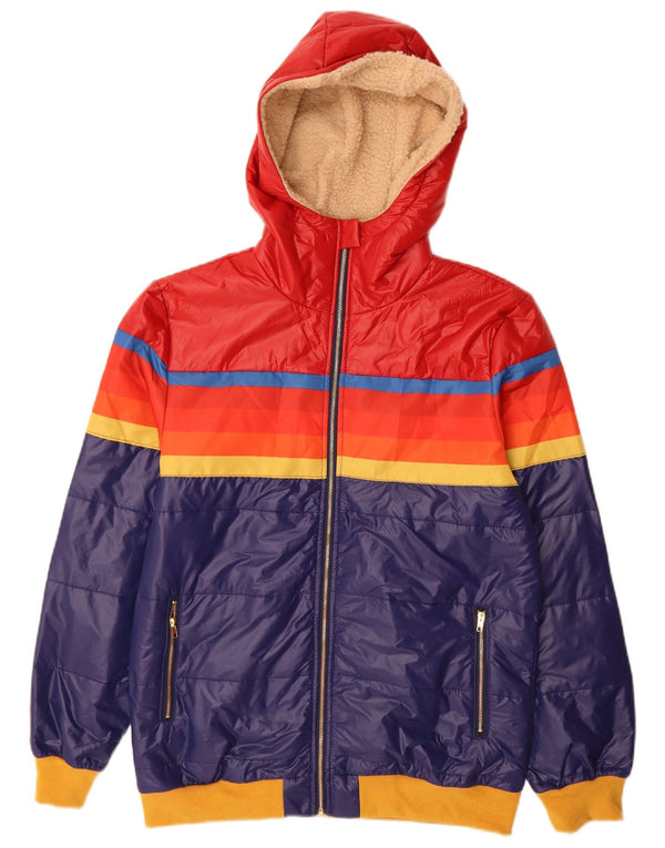 Vintage mujer chaqueta acolchada con capucha Reino Unido 14 bloque de color azul medio