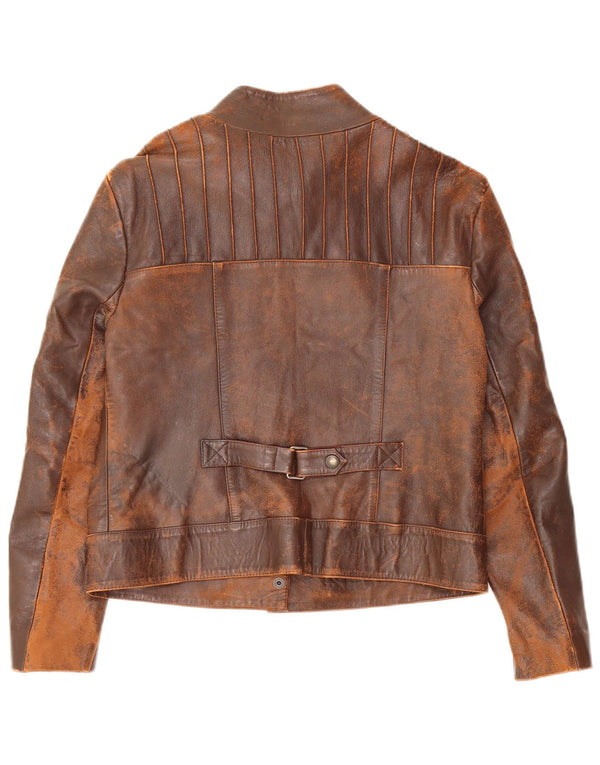 Vintage mujer crop chaqueta de cuero Reino Unido 10 pequeño marrón