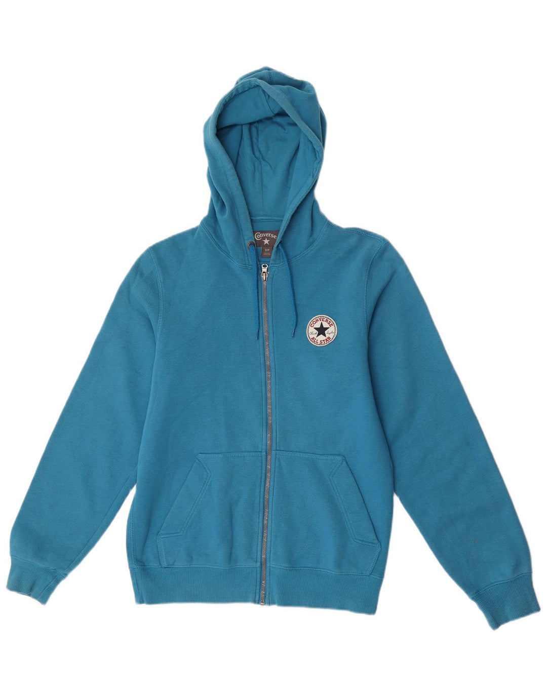 Converse - Sudadera con capucha y cremallera para hombre, talla pequeña, algodón azul