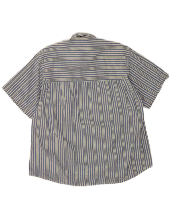 Camisa vintage de manga corta para hombre de algodón a rayas azul medio