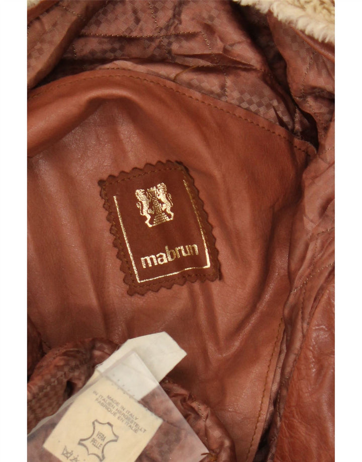 Mabrun Chaqueta de cuero militar para hombre IT 54 2XL Cuero marrón