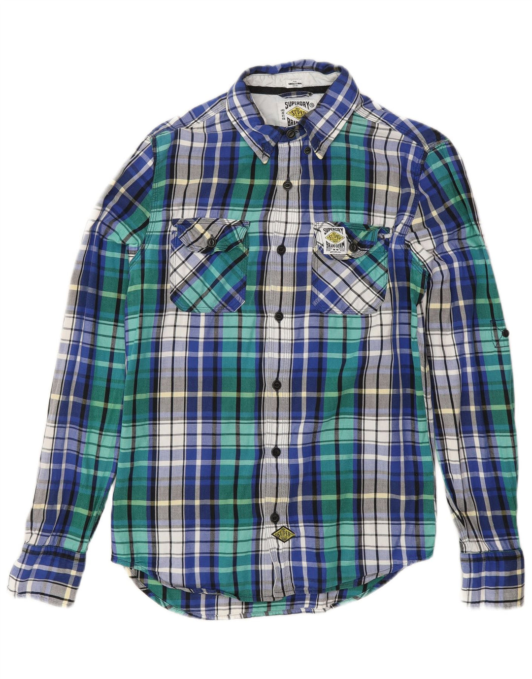 SUPERDRY Hombre Camisa De Franela De Algodón A Cuadros Azul Pequeño