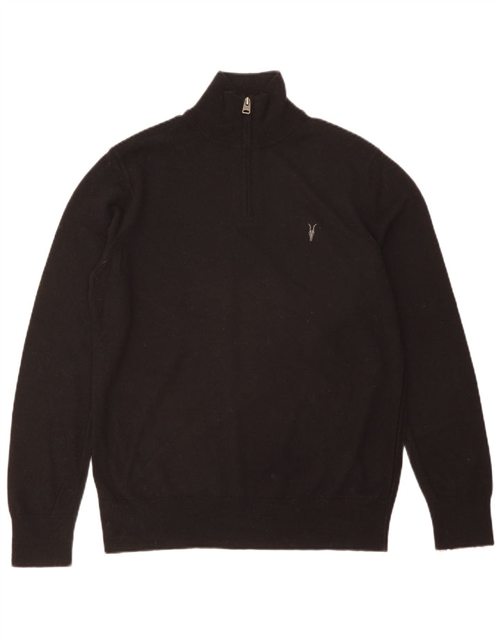All Saints Jersey con cuello y cremallera para hombre, color negro mediano