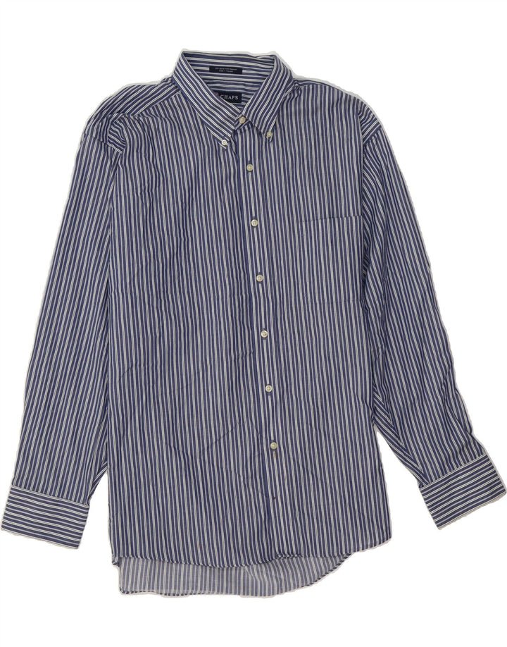 CHAPS Mens Shirt Size 17 1/2 XL Navy Blue Striped Cotton Vintage Chaps and Second-Hand Chaps from Messina Hembry 