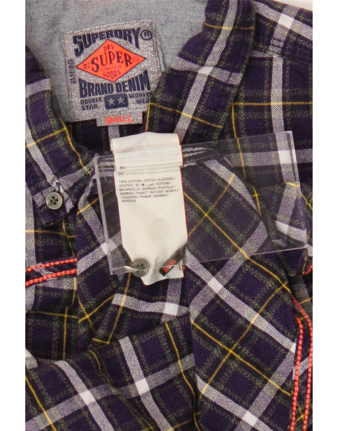 SUPERDRY Camisa de franela de algodón a cuadros morado pequeño para hombre