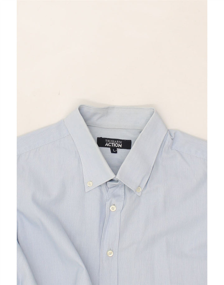 TRUSSARDI Mens Shirt Large Blue Vintage Trussardi and Second-Hand Trussardi from Messina Hembry 