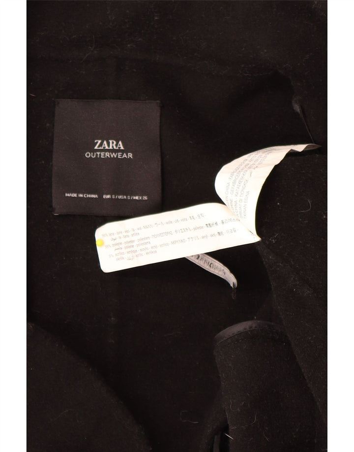 Zara Mujer Abrigo Extragrande De Doble Botonadura UK 10 Small Lana Negra