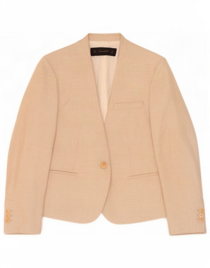 Zara Mujer Chaqueta Blazer De 1 Botón UK 42 Medium Beige