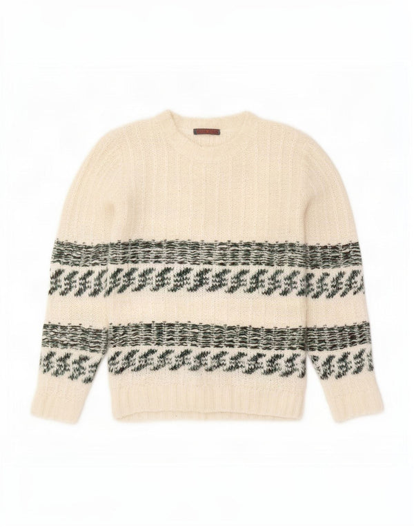 Vintage mujer cuello redondo jersey suéter Reino Unido 14 medio blanco Fair Isle lana