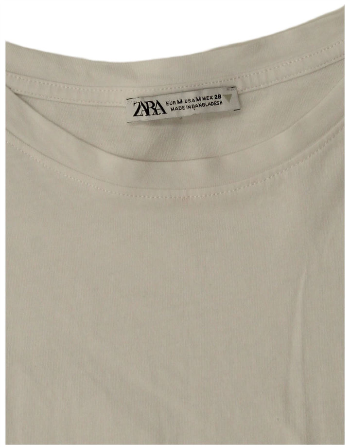 Zara Mujer Crop Camiseta Top UK 44 Medio Algodón Blanco