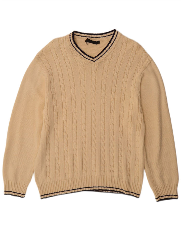 Jeanagers Jersey con cuello en V para hombre, talla grande, algodón beige