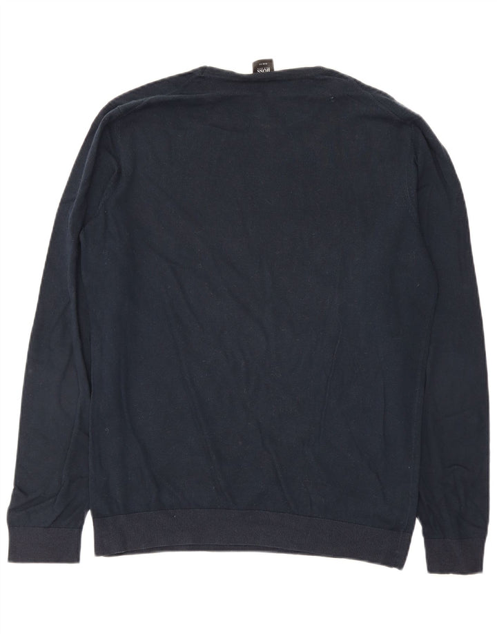 Hugo Boss Jersey con cuello redondo para hombre, talla grande, azul marino