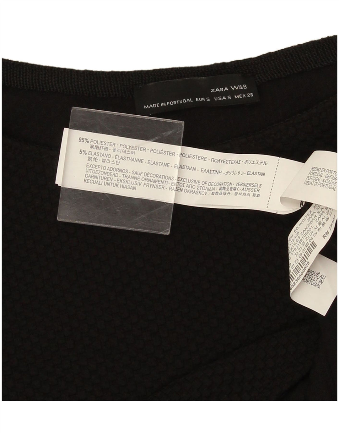 Zara Mujer Top Manga 3/4 UK 10 Pequeño Poliéster Negro