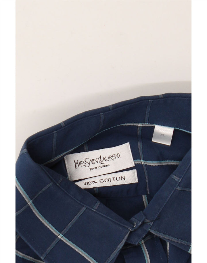 Yves Saint Laurent Camisa Hombre XL Algodón Cuadros Azul