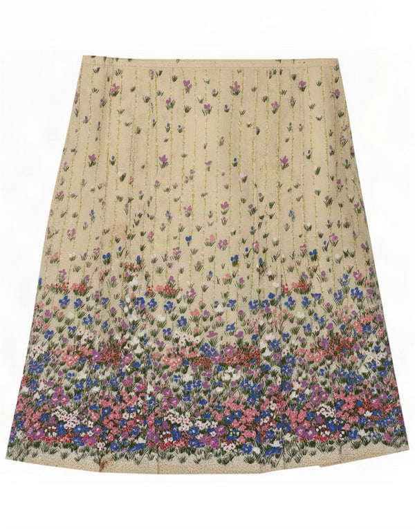 Falda plisada vintage para mujer grande W32 Beige Floral