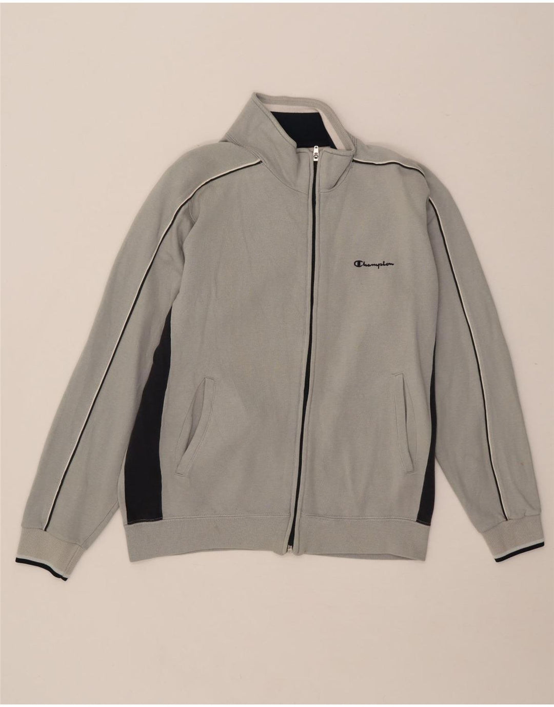 CHAMPION Hombre Chándal Top Chaqueta Pequeña Gris Colorblock Algodón