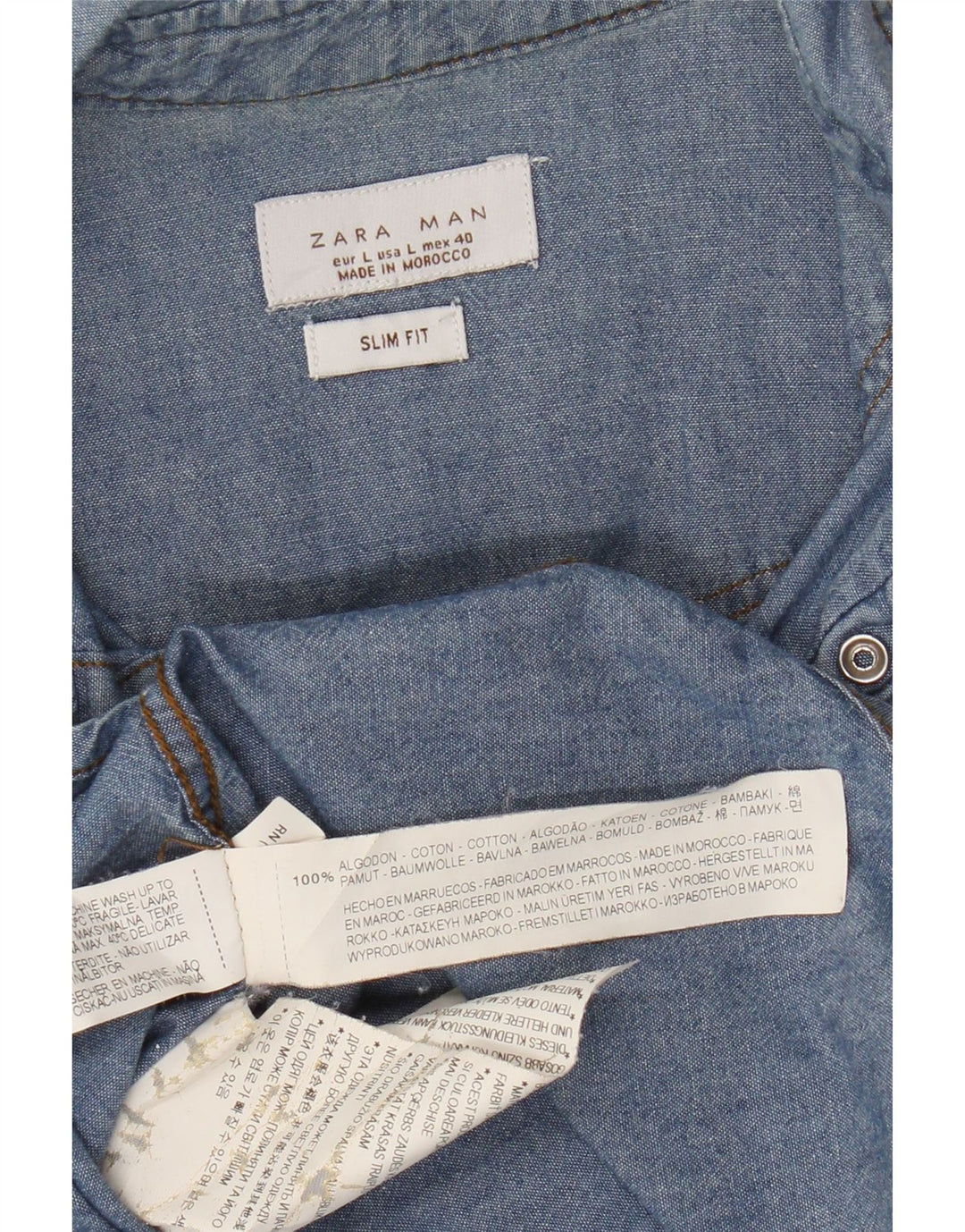 Zara Hombre Camisa Vaquera Slim Fit Algodón Azul Grande