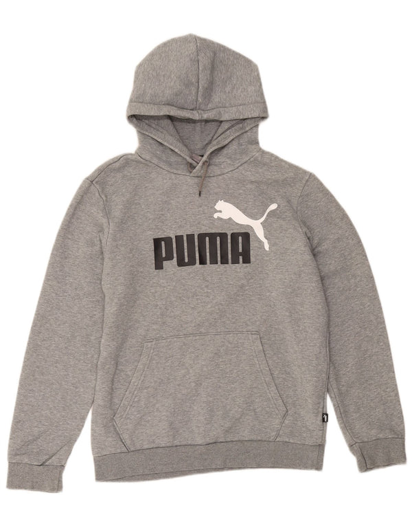 Puma Sudadera con capucha gráfica para hombre Jersey pequeño de algodón gris
