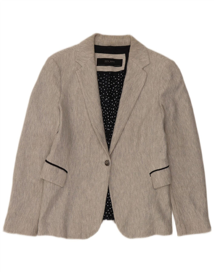 Zara Chaqueta Blazer De 1 Botón para Mujer UK 46 Grande Gris Espiga