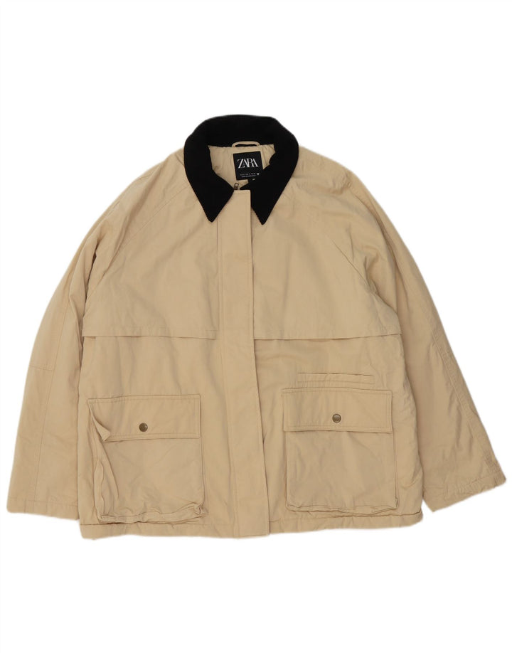 ZARA Mujer Chaqueta utilitaria extragrande UK 10 Small Beige Colorblock