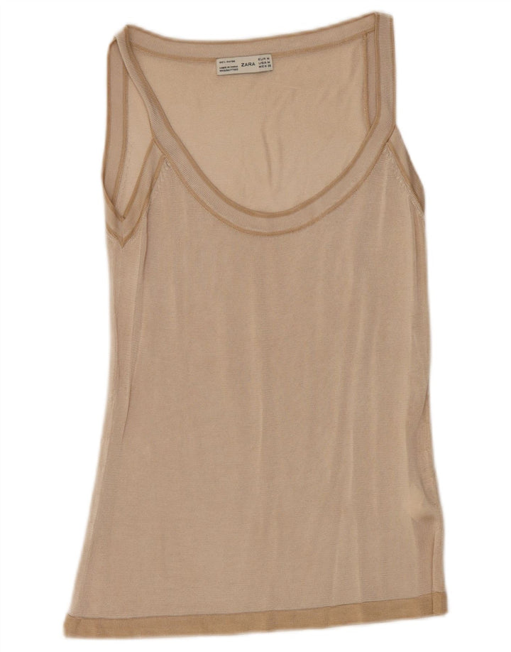 Zara Mujer Chaleco Top UK 42 Medio Viscosa Beige