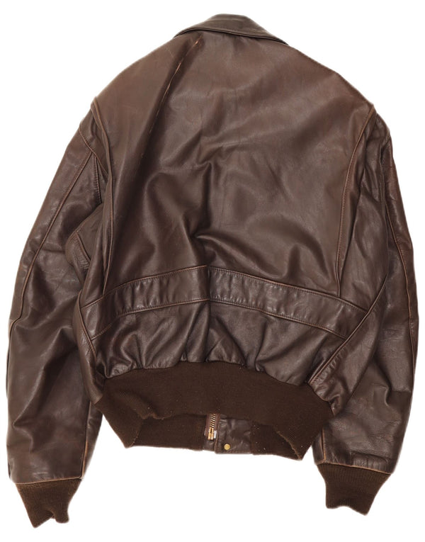 Vintage hombres militar cuero bomber chaqueta Reino Unido 38 marrón medio