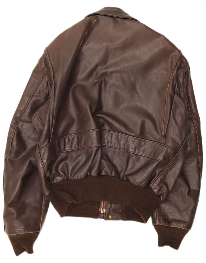 Vintage hombres militar cuero bomber chaqueta Reino Unido 38 marrón medio