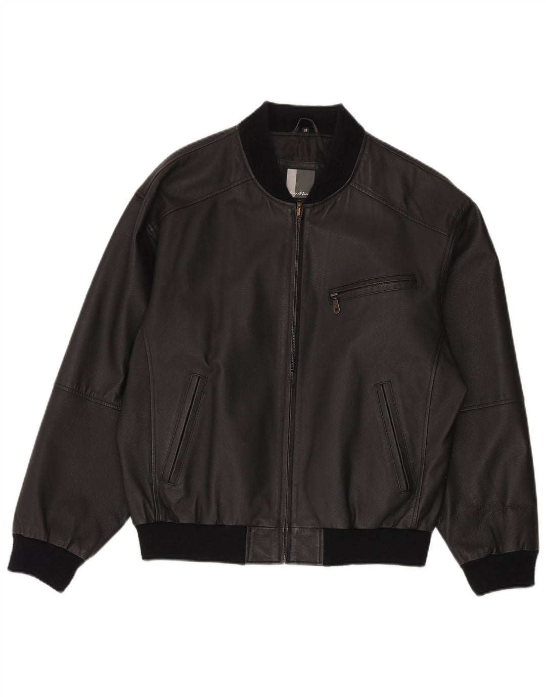Henry Morell Chaqueta de cuero bomber para hombre EU 48 Cuero negro mediano